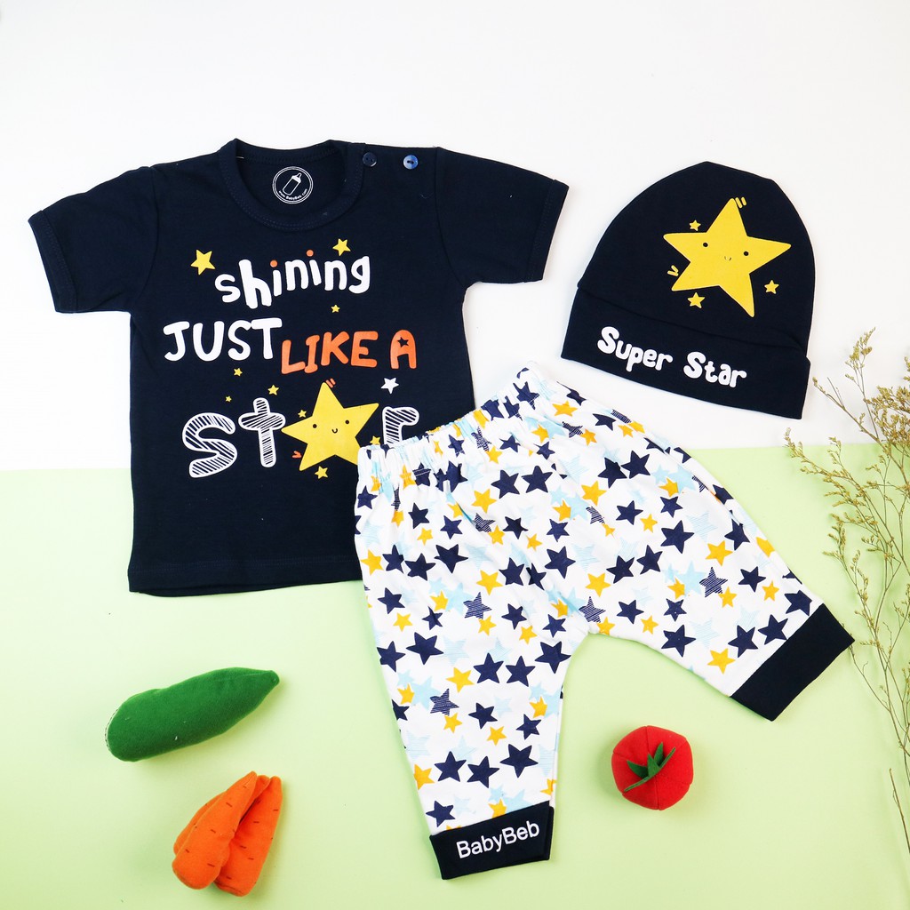 Star Kids / Head in the clouds Babybeb Baju Setelan Kaos Celana Pergi Jalan Lucu Fashion Anak Bayi Cowok Laki Terlaris