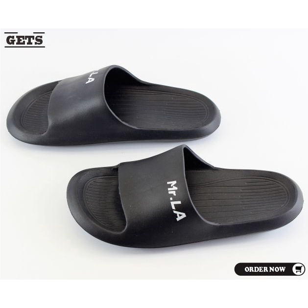 sandal pria slip on sandal slide cowok warna hitam