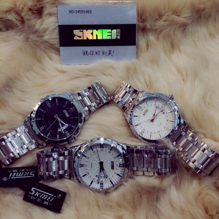 Jam Tangan Analog Pria Rantai Citizen Skmei Escape Putih Emas Original - Biru