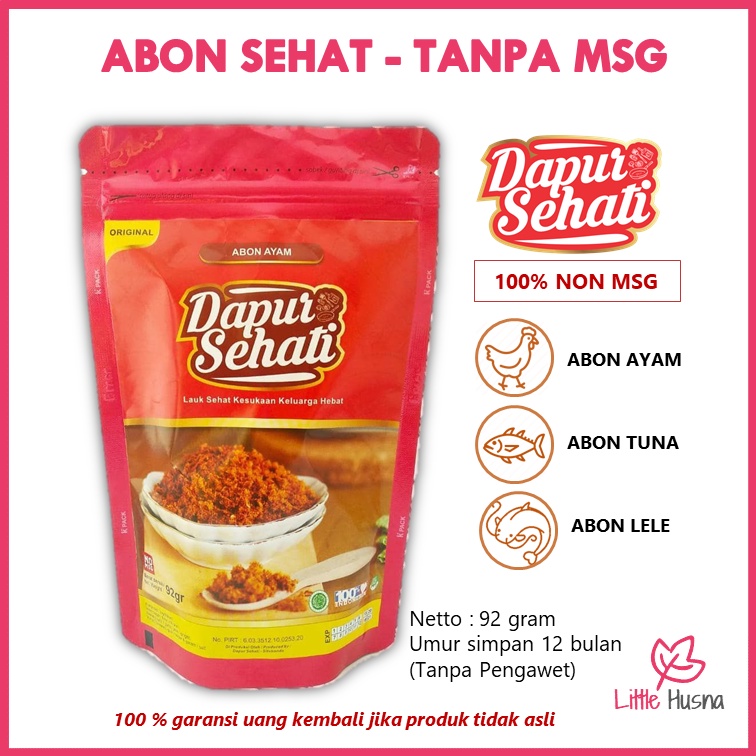 

Abon Dapur Sehati Original Tanpa Pengawet - Non MSG - isi 92 gram Ayam - Ikan Tuna - Cakalang - Lele Komposisi Alami Sehat