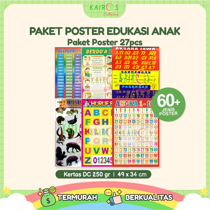 Poster Pendidikan Belajar Anak Isi 27 Pcs (Bonus 2 Poster Anak)