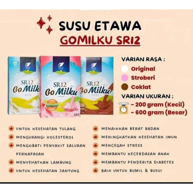 

GO MILKU SR12 COKELAT 200g SUSU KAMBING ETAWA HALAL BPOM MENINGKATKAN KESEHATAN