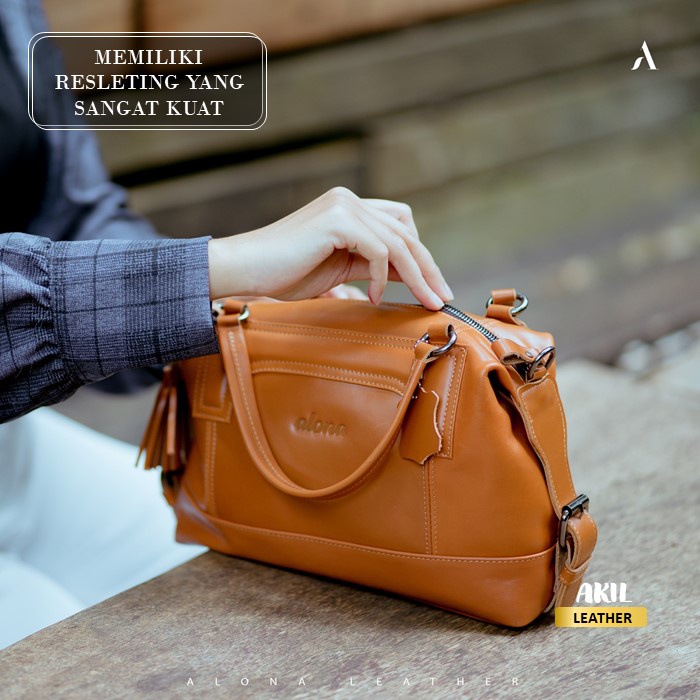 Tas Wanita Branded Model Selempang Slempang Jinjing Bahan 100% Kulit Sapi Asli Original Alona Freya Leather Sling Bag