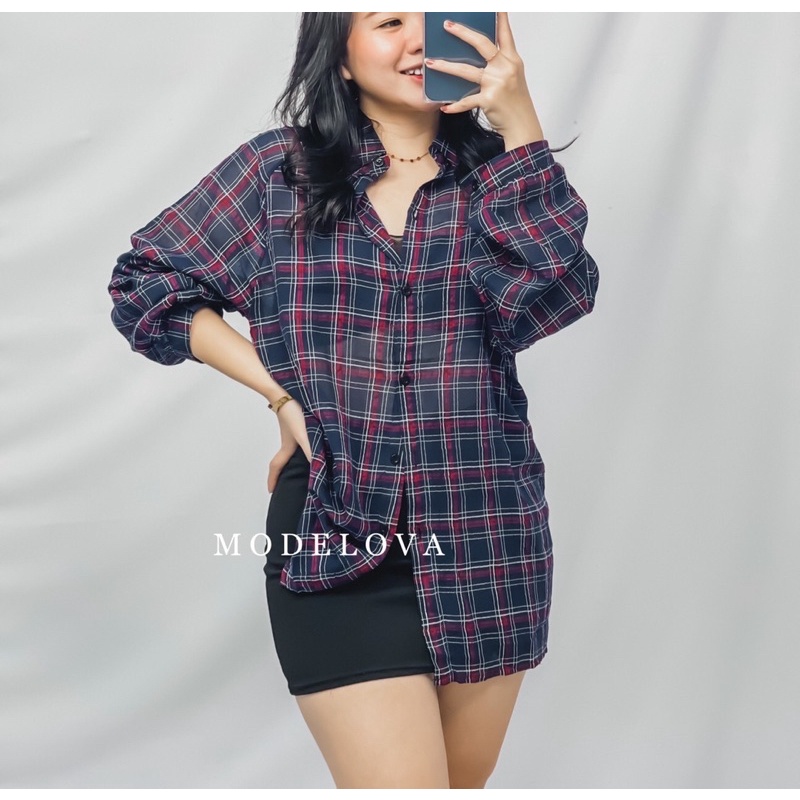 MDLV ~ 8682# Hollista Plaid Shirt Premium Import Kemeja Blouse Wanita Motif Kotak Fashion Import