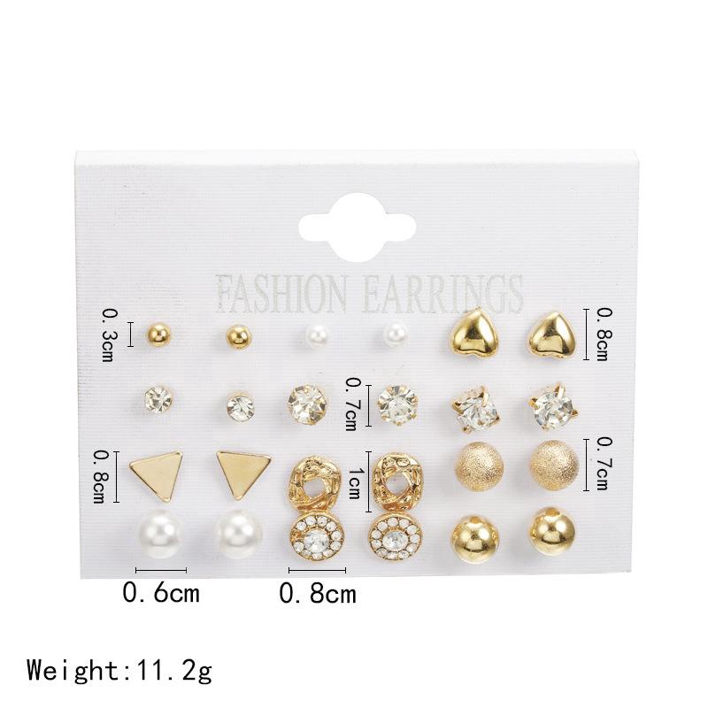 [ACKER] 12 Pasang Mode Square Tape Set Anting Bunga Mutiara Imitasi Untuk Wanita