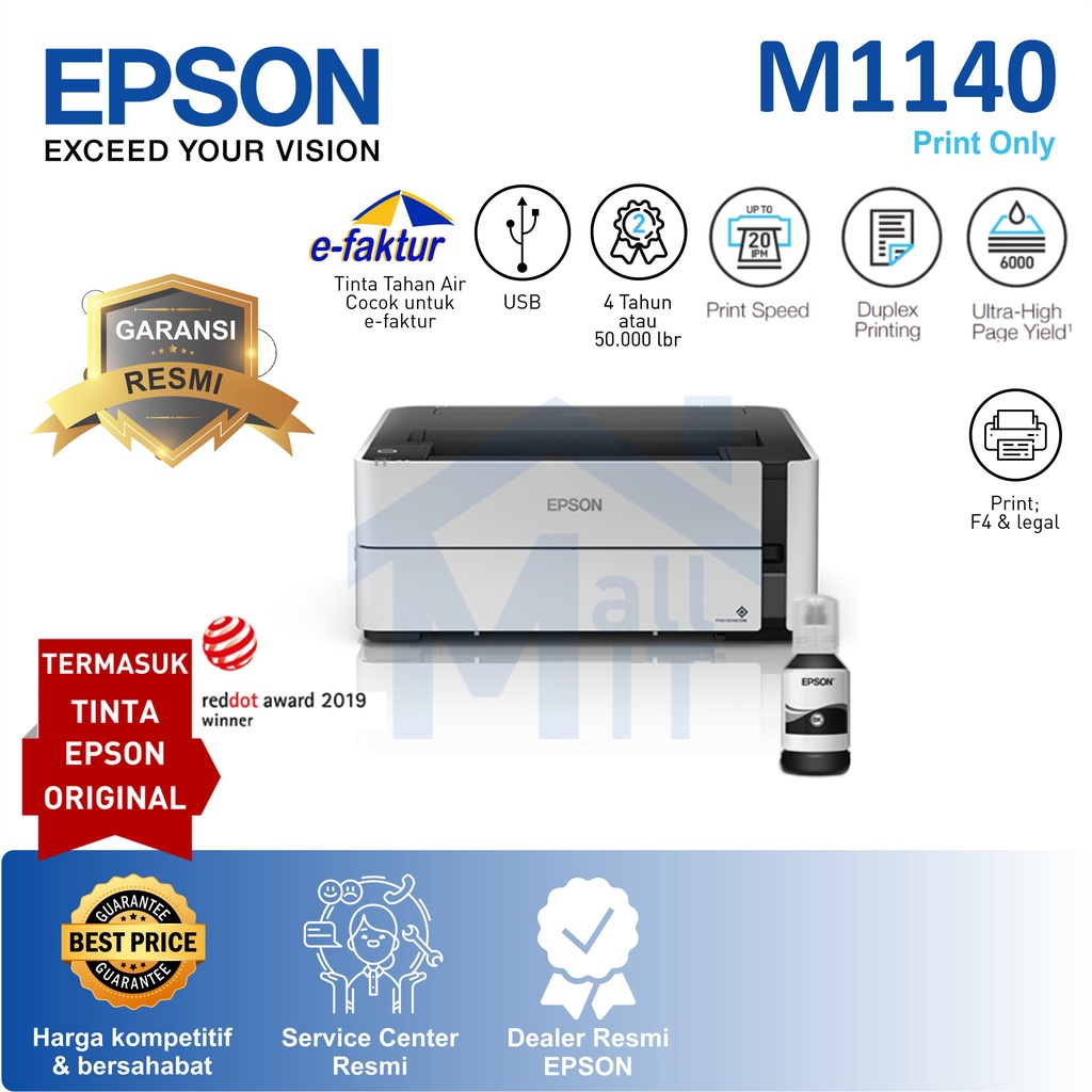 PRINTER EPSON M1140 M-1140 M 1140 PIGMENT MONOCHROME DUPLEX F4 Legal