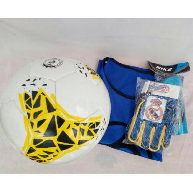 BOLA KAKI BOLA SEPAK STARWING - PAKET BOLA B (BOLA SEPAK SIZE 5, DEKER, SARUNG TANGAN & ROMPI ANAK)
