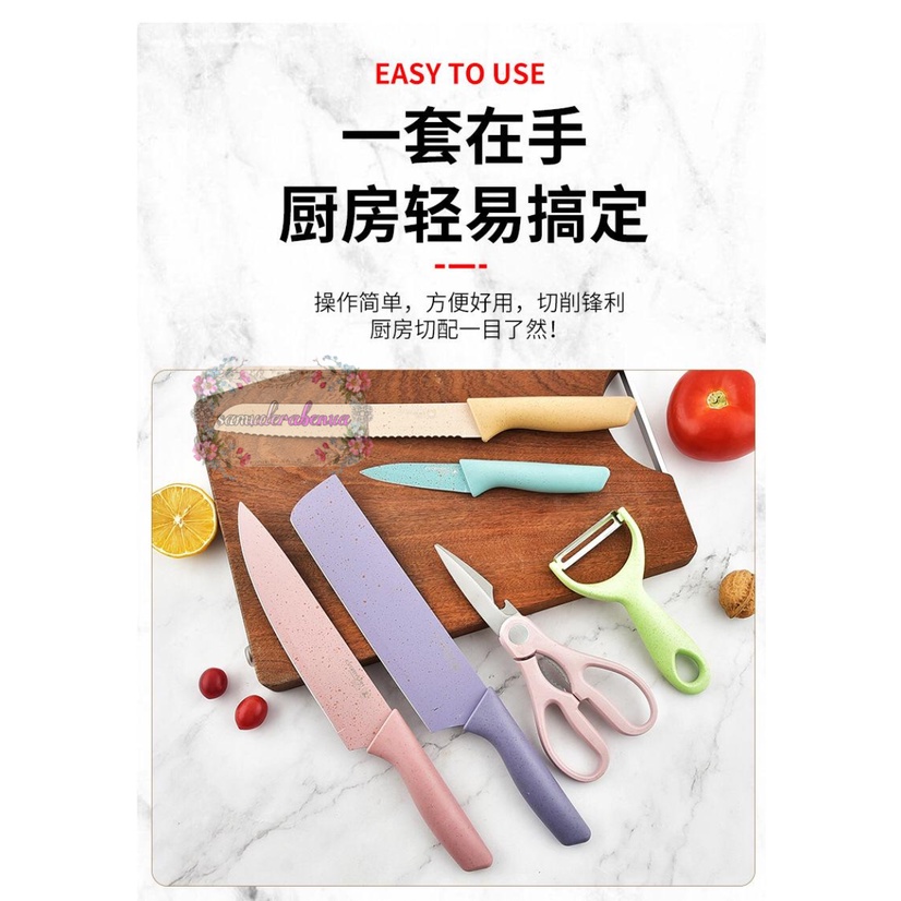 RT84 one Pisau knife Stainless anti lengket 1 Set isi 6 termurah Pisau set lengkap pelapis anti lengket warna pastel SB3465