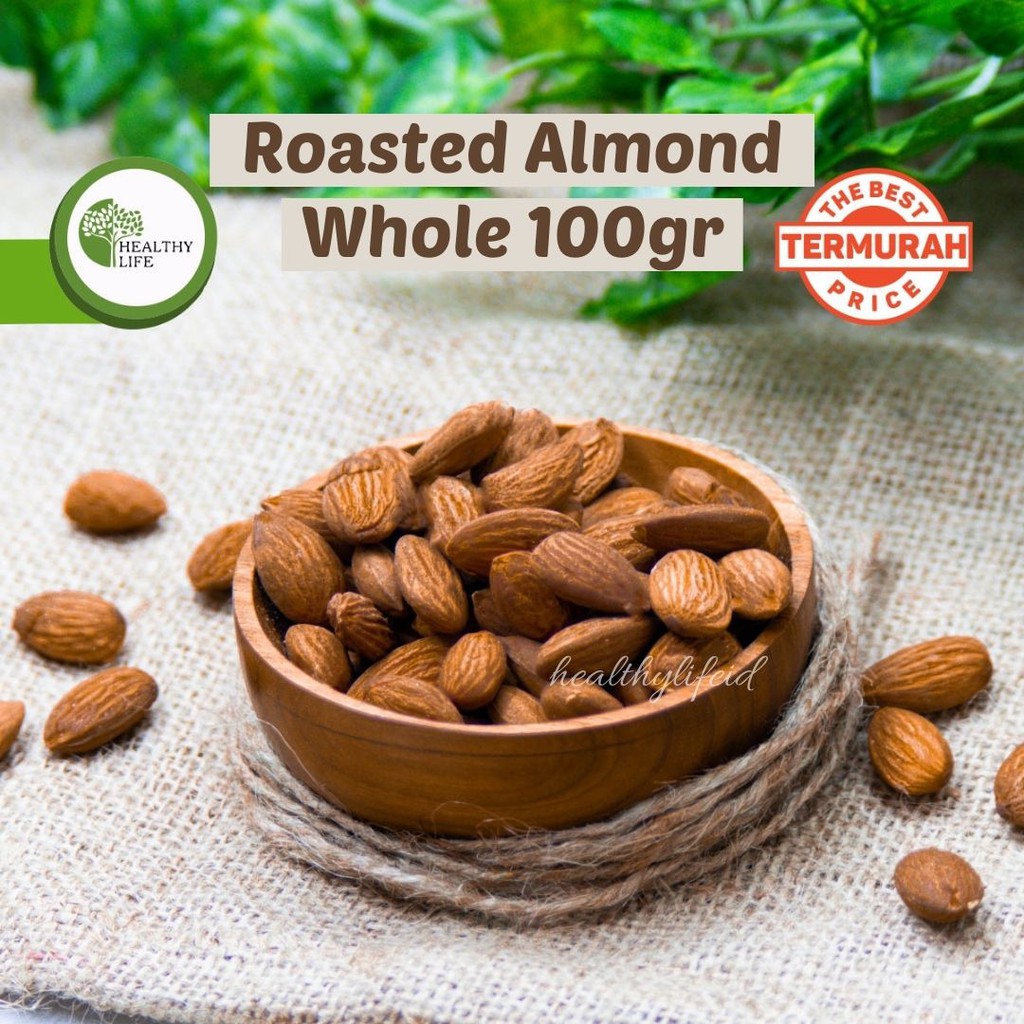 Roasted Almond Whole 100gr ( Kacang Almond Panggang / Matang ) Ukuran Besar 27-30 Tanpa Cangkang
