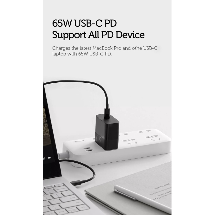 ZMI zPOWER Turbo USB-C PD 65W - HA712 - Charger Handphone Laptop Notebook - 65W MAX - Single USB-C