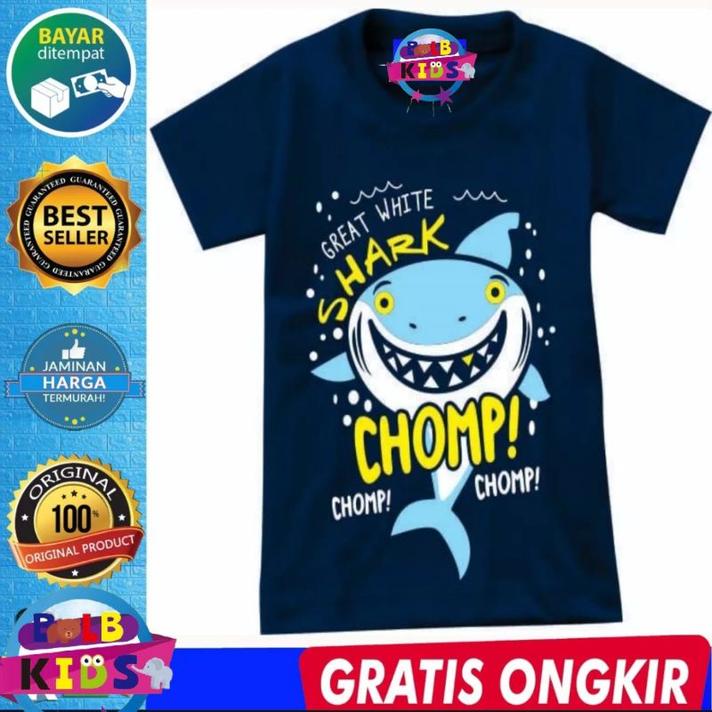 BLB KIDS Baju Atasan Anak Cowok Motif Hiu Biru Navy Dongker 1-10 Tahun