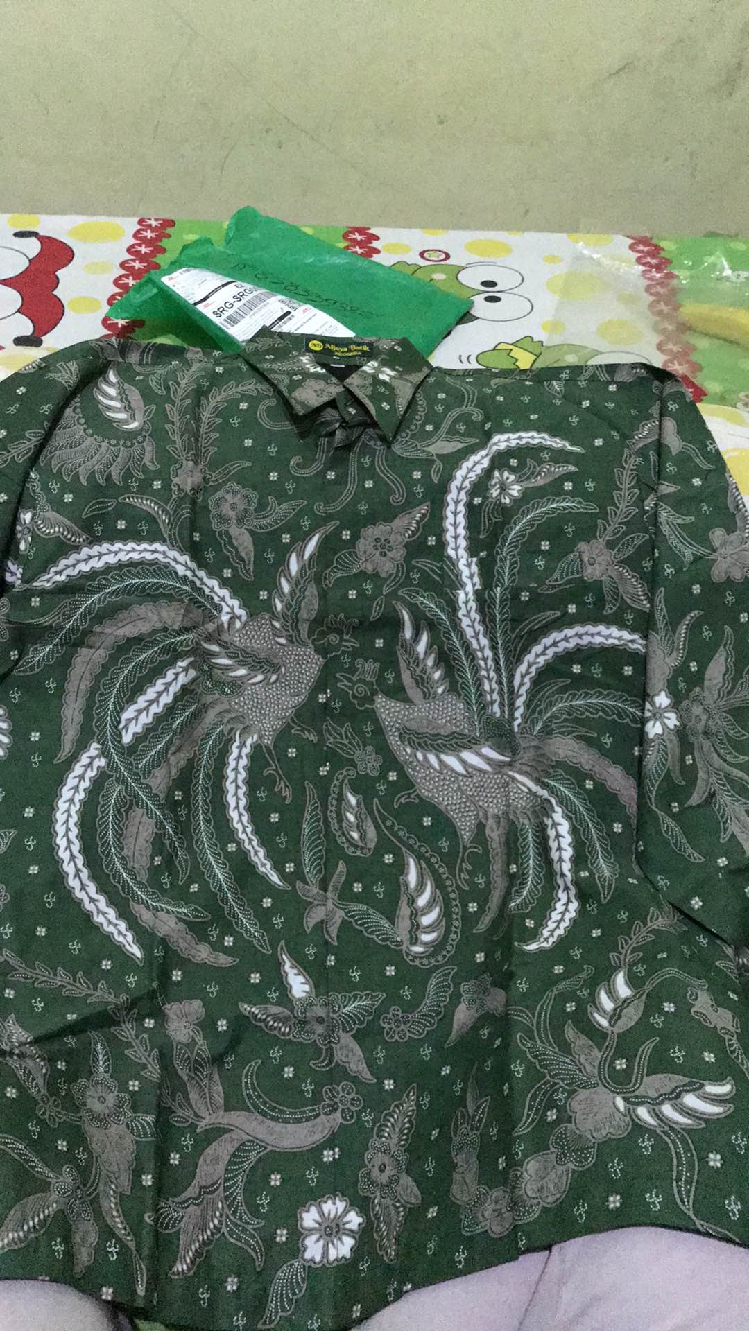 Batik Pria Merak Puspita Hijau Size M - Xxl  Batik Solo Halus Asli Katun Sragenan Full Furing