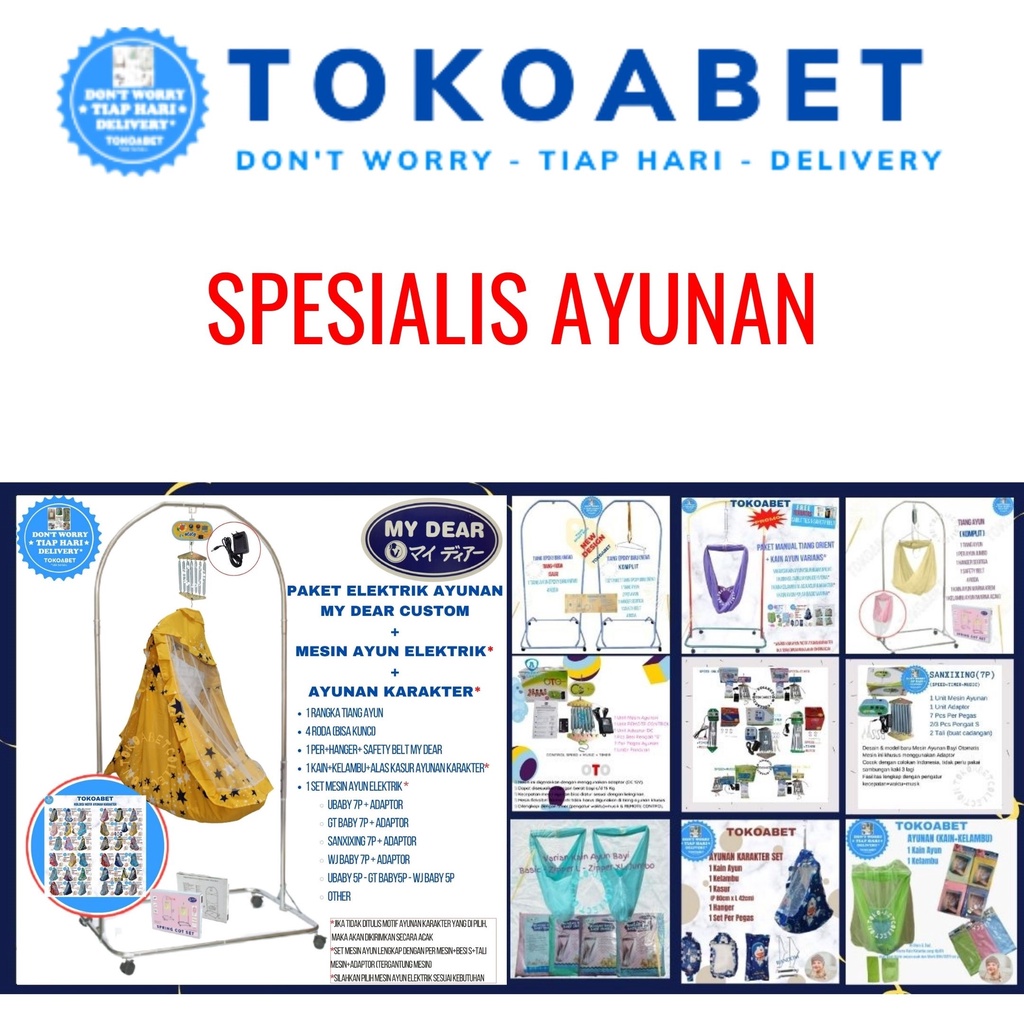 SET AYUNAN KARAKTER MANUAL ukuran STANDART dan JUMBO Lengkap HANGER SEGITIGA dan PER PEGAS sebagai Perlengkapan Tidur Bayi UKURAN JUMBO TOKOABET