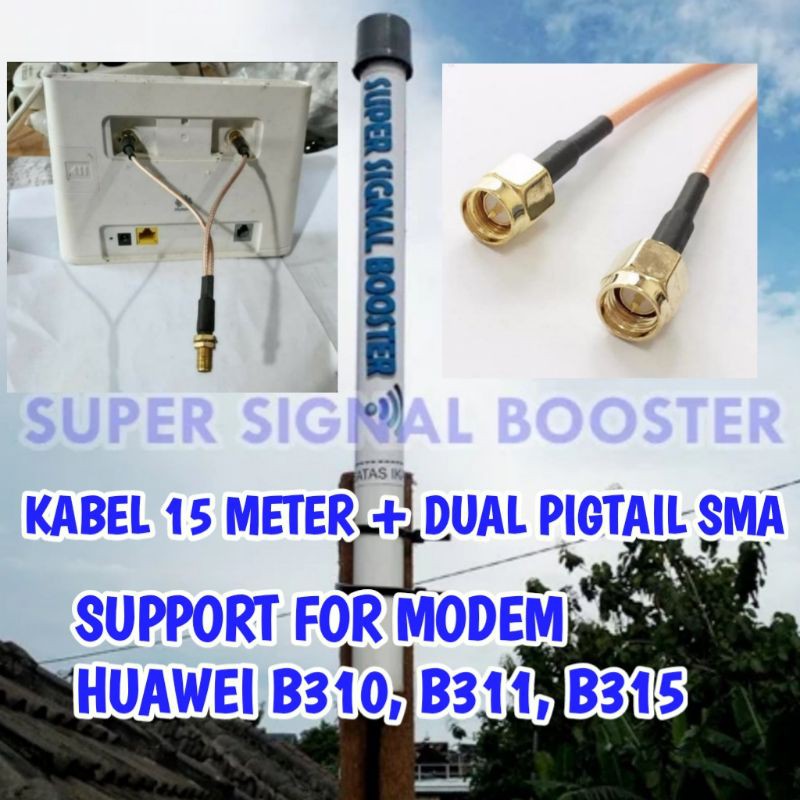 Antena Penguat Modem Home Router Huawei B310 B311 B315 BL100 dual Pigtail SMA Kabel 15 meter