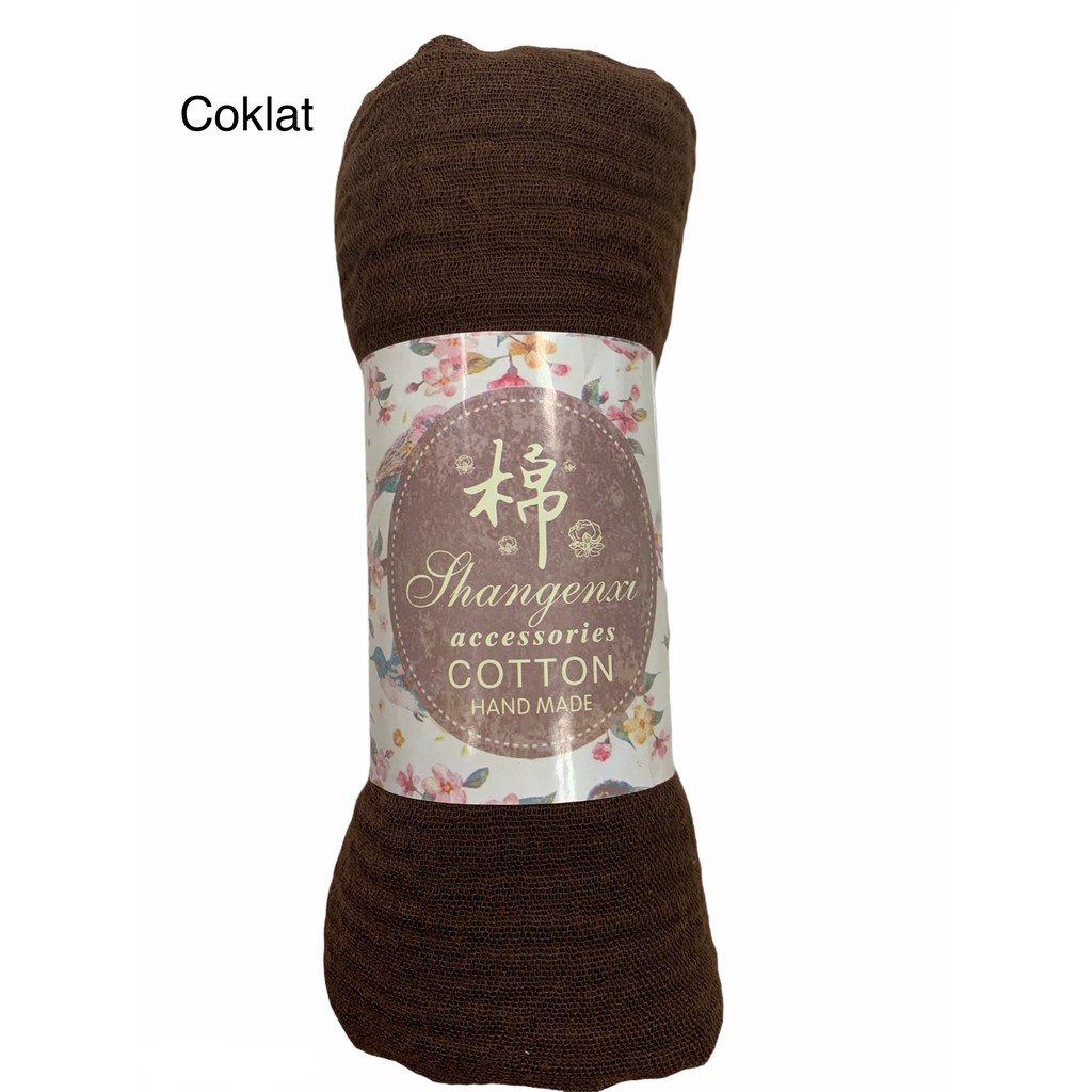 RI04-RI06 FUNSTORE HIJAB PASHMINA CRINKLE SHAWL COTTON WIDE JILBAB BAHAN KATUN PREMIUM IMPORT-Coklat