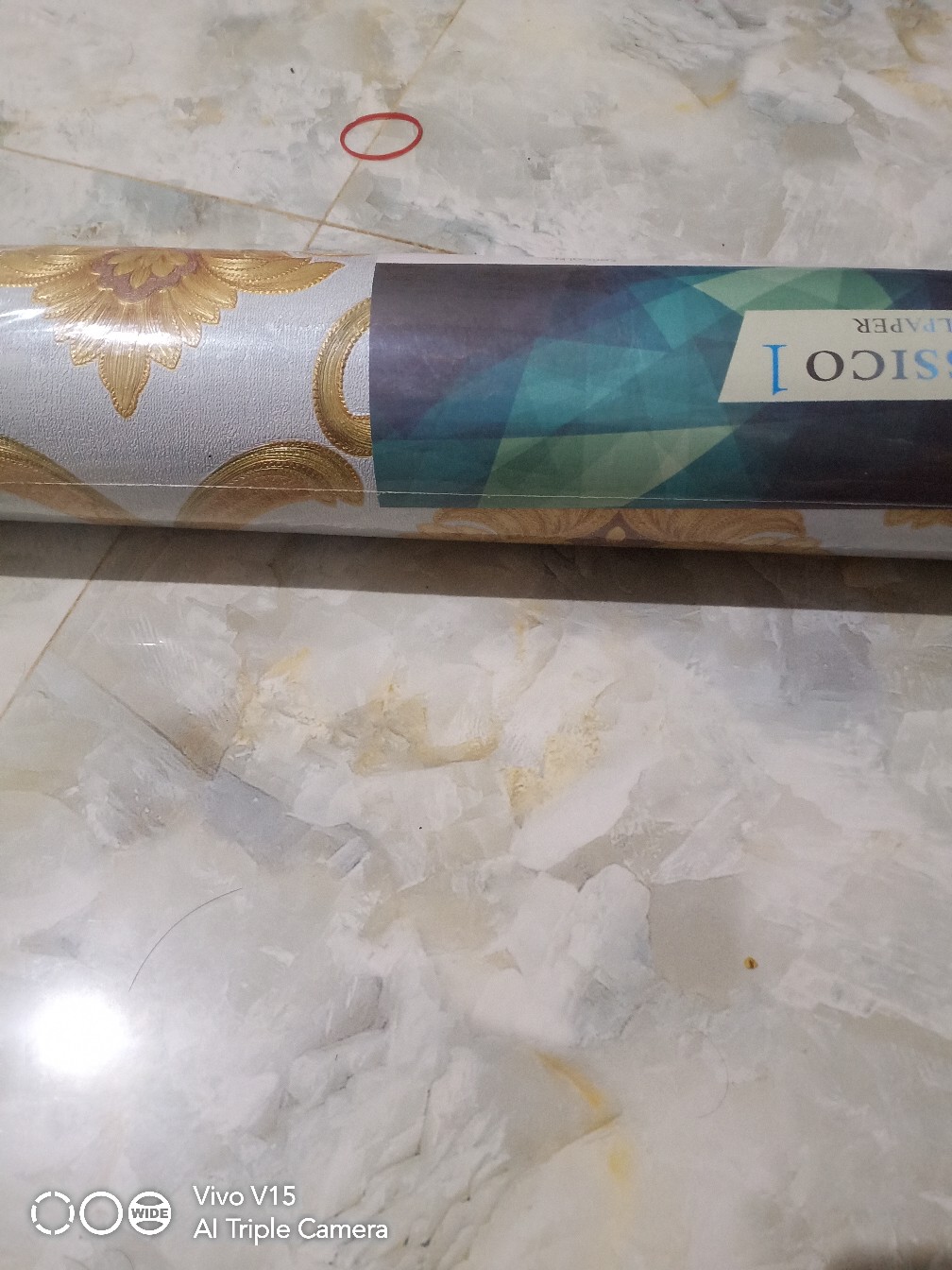 Wallpaper Dinding Klasik Biru Cream Gold Abu Mewah Emboss