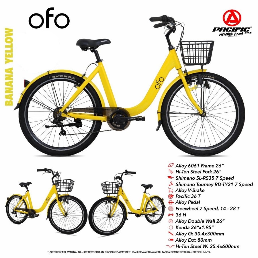 Sepeda Anak Dewasa Mini Keranjang Pacific ALLOY OFO 26 Inch 7Speed SNI-1