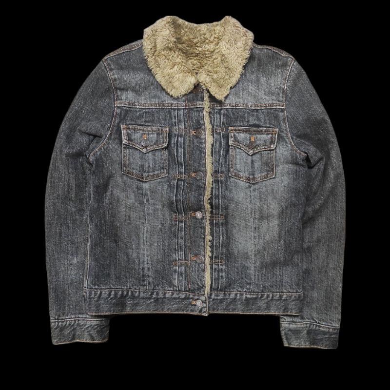 JAKET JEANS DENIM SECOND PRELOVED CORDURAY CORDUROY TRUCKER SHERPA BULU FUR JACKET BELEL WASHED RIPP