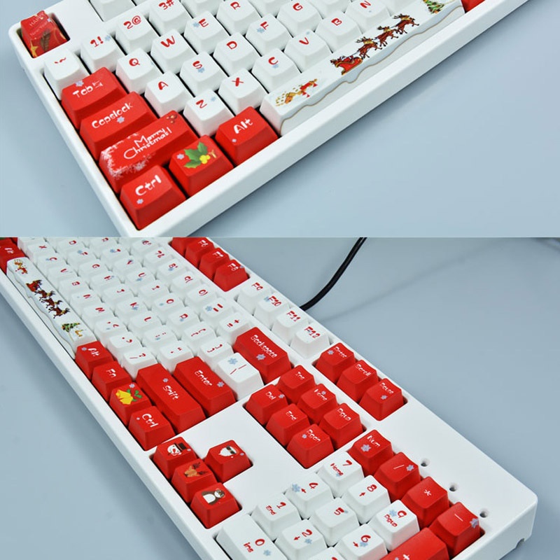 104pcs Keycap Pbt Oem Profile Tema Natal Untuk Keyboard Mekanik