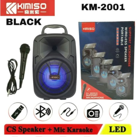 Speaker Bluetooth Led Mic Karaoke Portable Wireless Speker KIMISO KM 2001 KM-2001 + Microphone