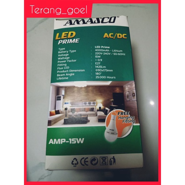 LAMPU EMERGENCY LED 15 WATT PRIME AMASCO / AMASCO LAMPU LED EMERGENCY AC DC 15 WATT PRIME AMASCO