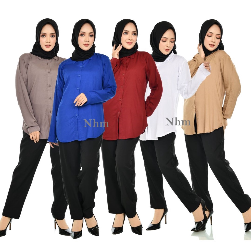 Kemeja Wanita Polos katun Rayon, Kemeja Kerja Casual Basic