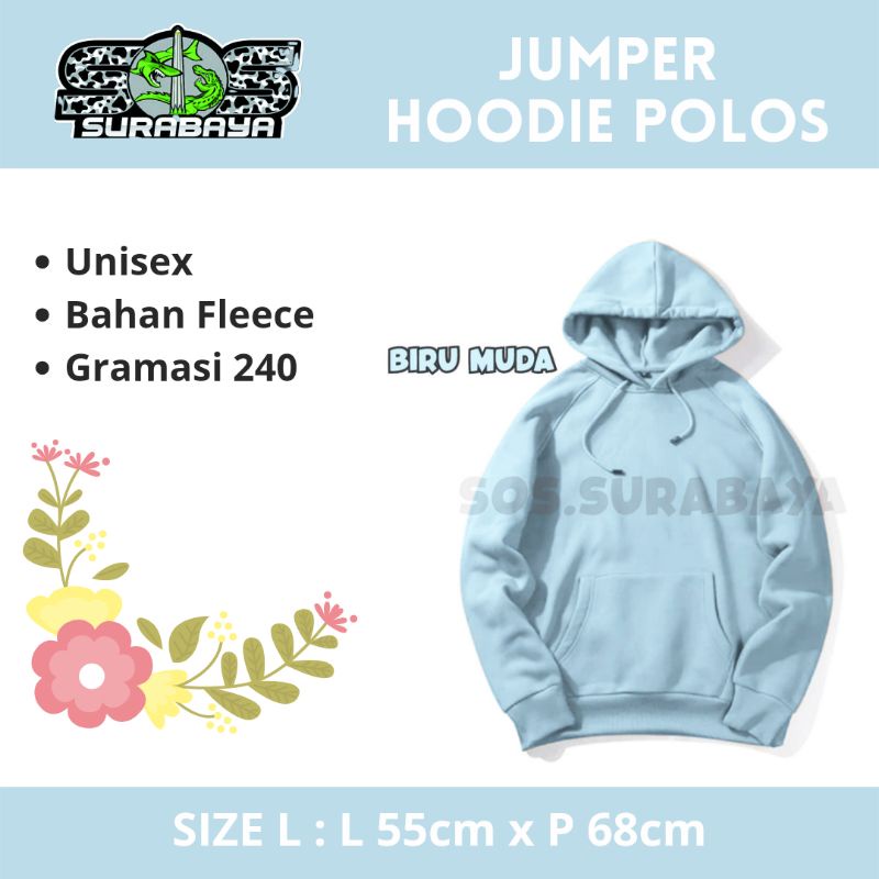 Hoodie Polos Cowok Cewek Remaja Warna Biru Muda Size L