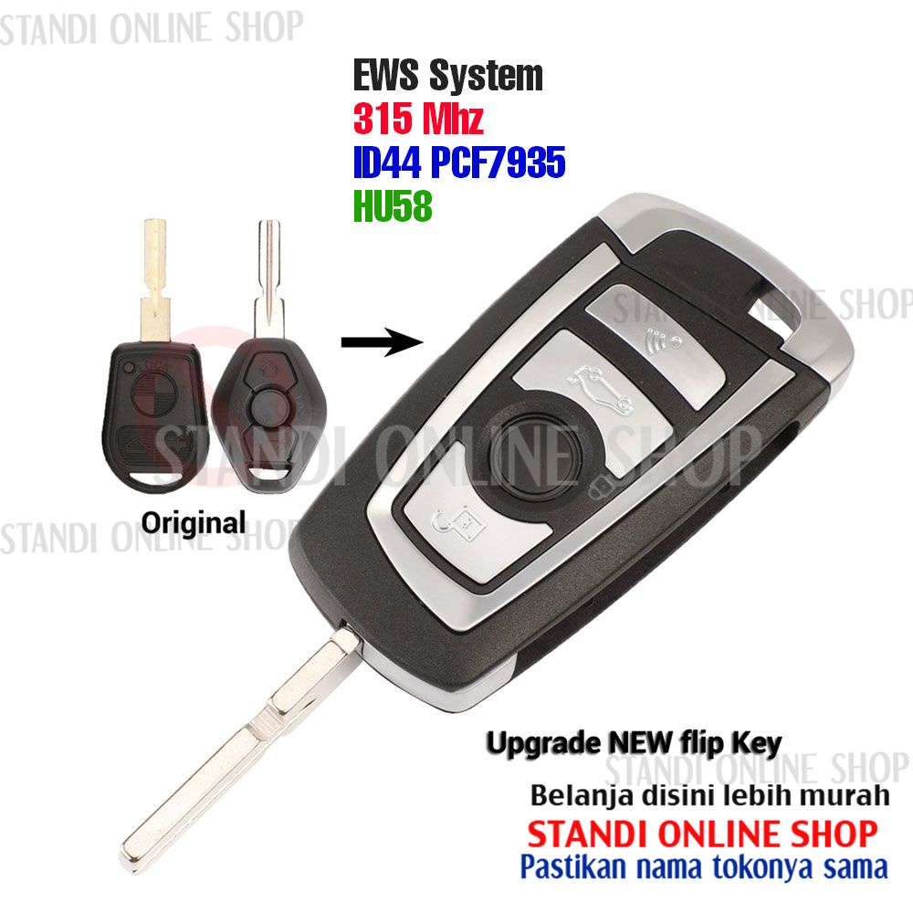 Remote Komplit Kunci Lipat Flipkey BMW E36 E38 E39 EWS HU58 315 Mhz