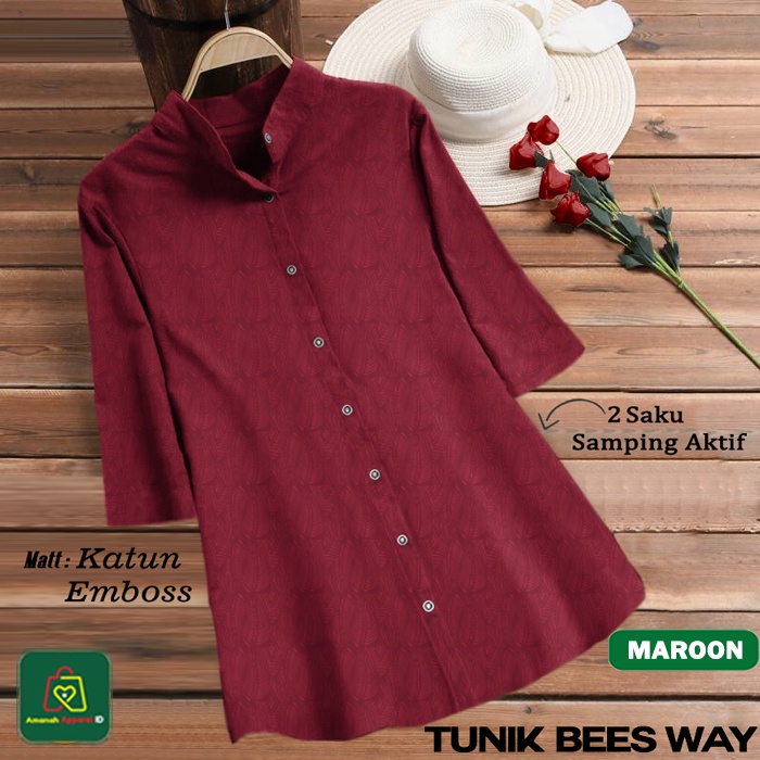 Baju Atasan Blouse TUNIK BEES WAY Bahan Emboss Premium Wanita Muslim Size XL-XXXL / 19444 19447 19450