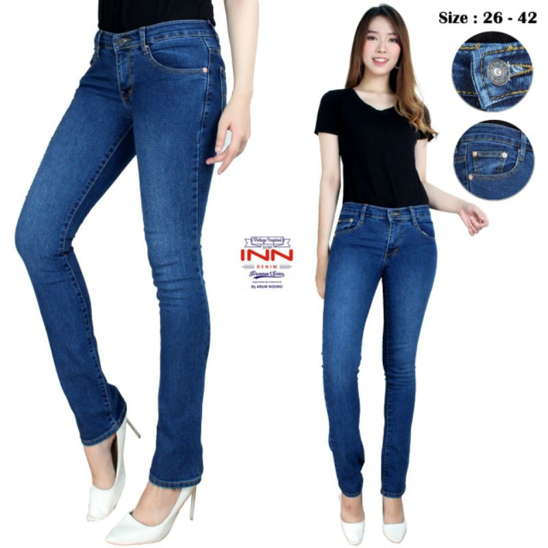 INN DENIM Standart stone Celana levis wanita cutbray manis warna biru tidak luntur jeans strech cod