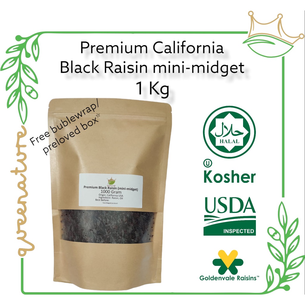 California Black Raisin Mini-midget 1000 Gram/ Kismis Hitam Premium