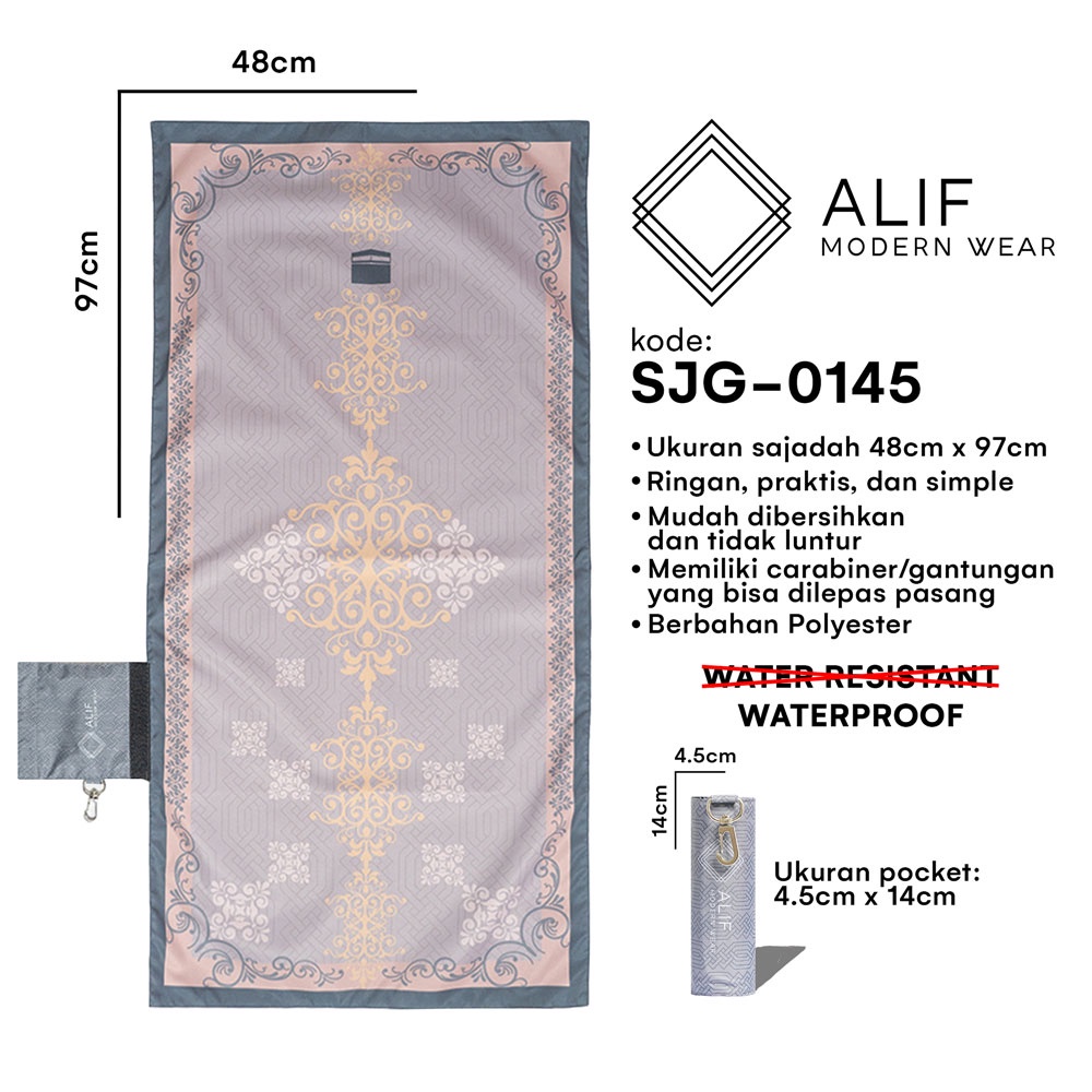 [GRATIS DIGITAL TASBIH] ALIF SAJADAH GENGGAM TRAVEL / SAKU / PORTABLE / WATERPROOF ( ALIF MODERN WEAR SJG-0145 )