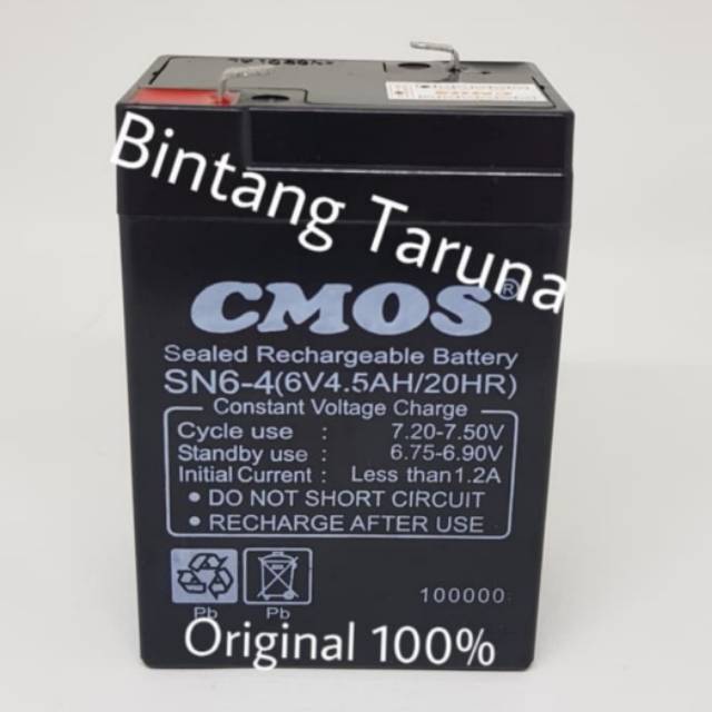 Sealed Rechargeable Battery CMOS SN6-4 Baterai 6V Lampu emergency ASLI