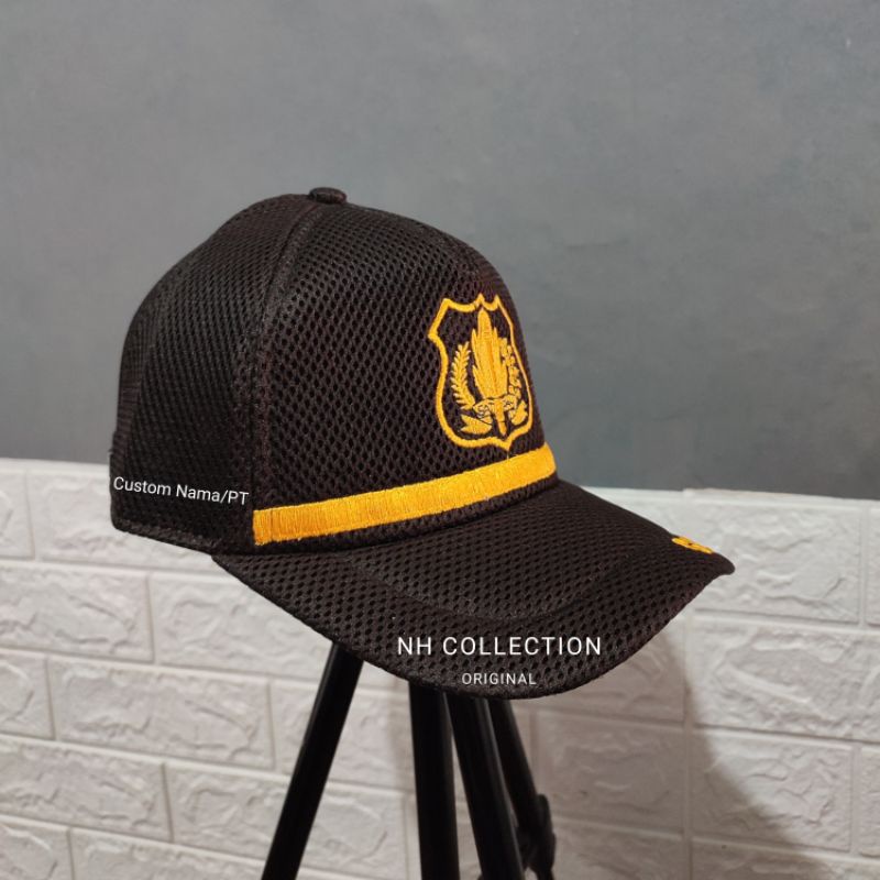 Topi SECURITY/SATPAM GADA MADYA Terbaru Coklat Tua Jaring Custom Nama Dan PT Request