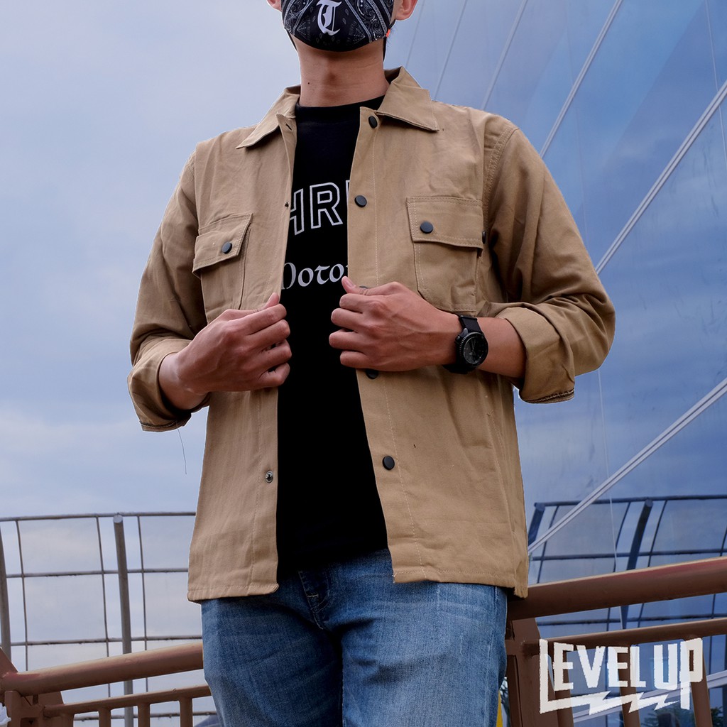 Jaket Kanvas / Semi Parka / Field jacket- LEVEL UP - CREAM | Shopee