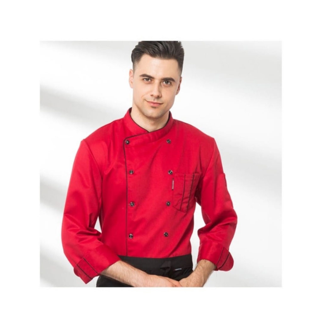 Kemeja Kerja Baju Koki Chef Jacket Lengan Panjang Pria Wanita Bahan American Drill Gold Kitchen