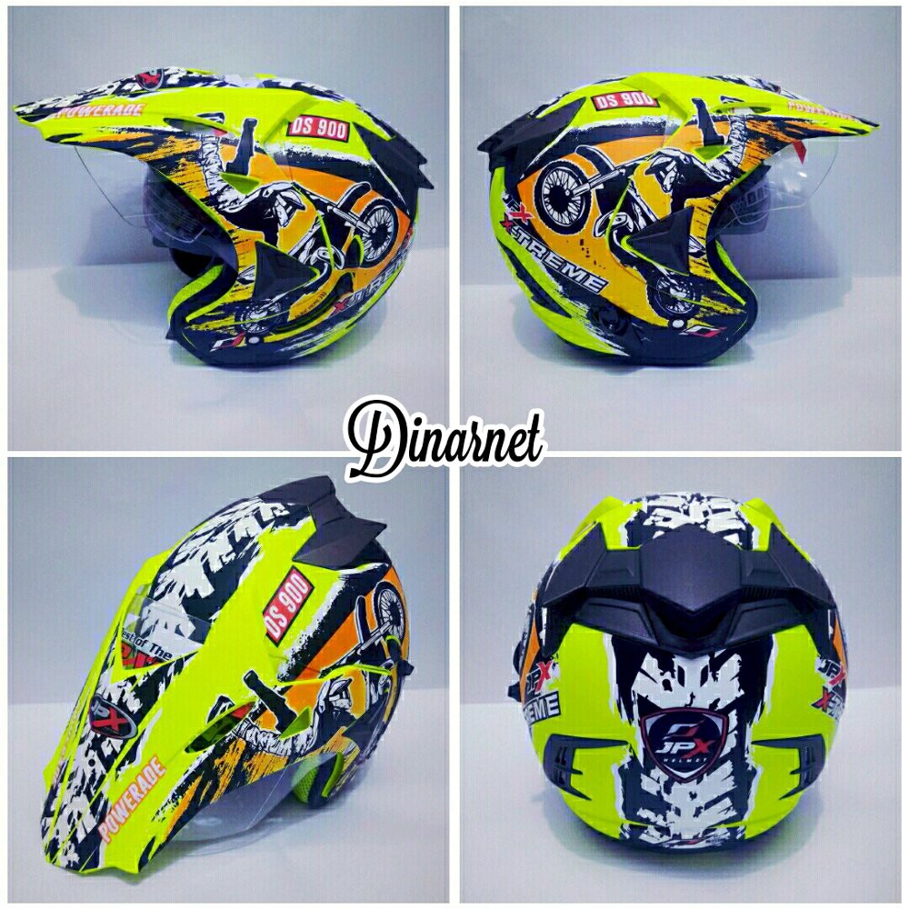 Helm Semi Cross Jpx Double Visor Trabas Trail Supermoto Klx Extrem Yellow Stabilo
