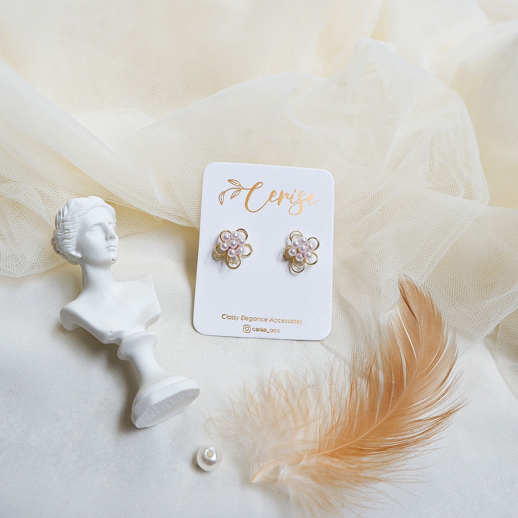 Angela Earrings | Anting tusuk bunga korea mutiara putih cantik aksesoris wanita trendy stylish