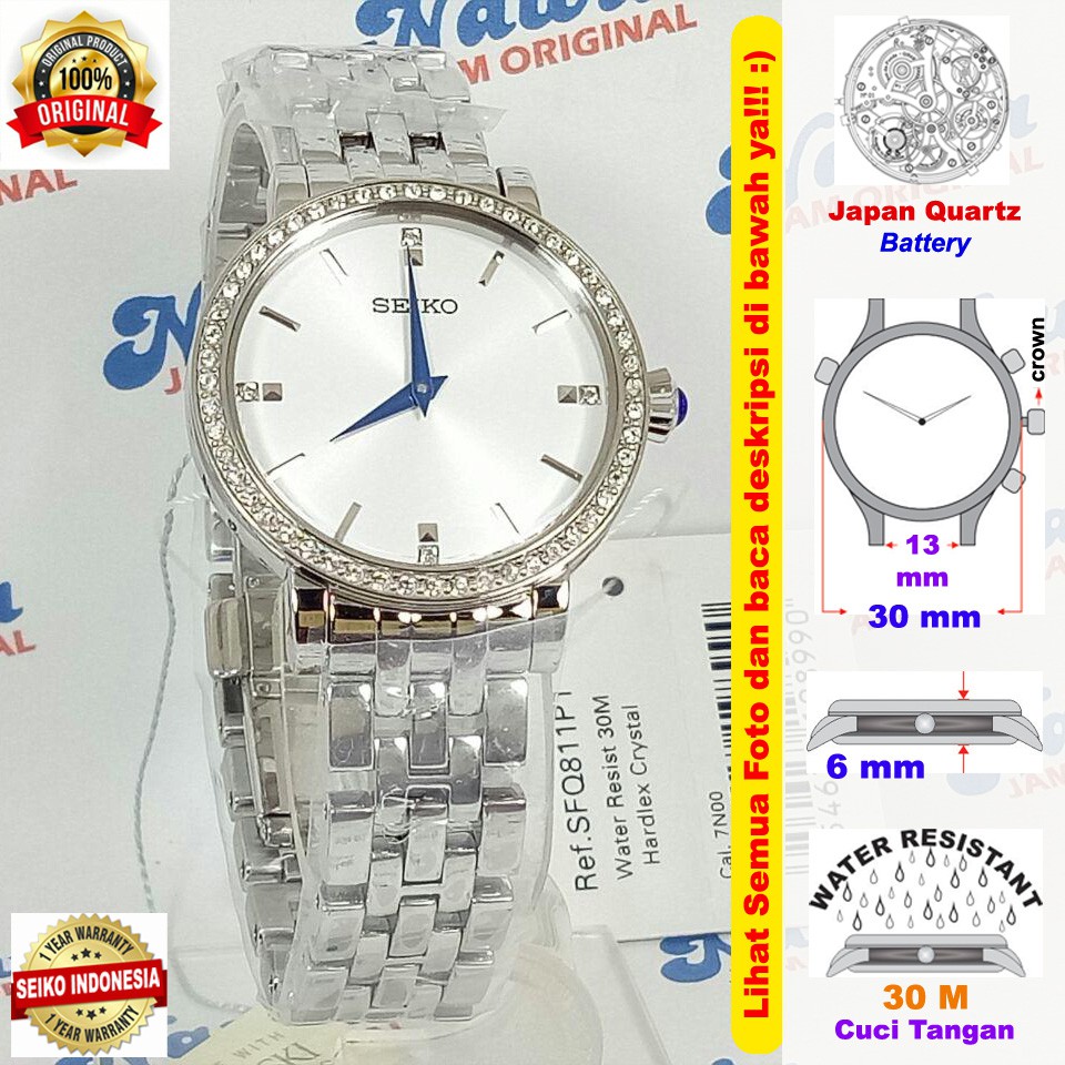 Seiko Ladies SFQ811P1 Quartz Crystal Silver - Jam Tangan Wanita SFQ811