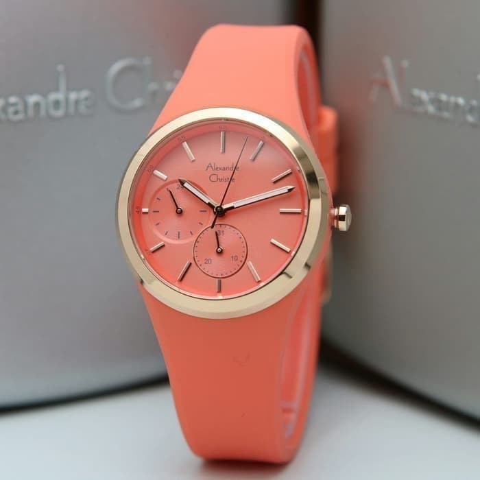 Jam Tangan Wanita Alexander Christie AC 2663 BF Rubber Orange Original