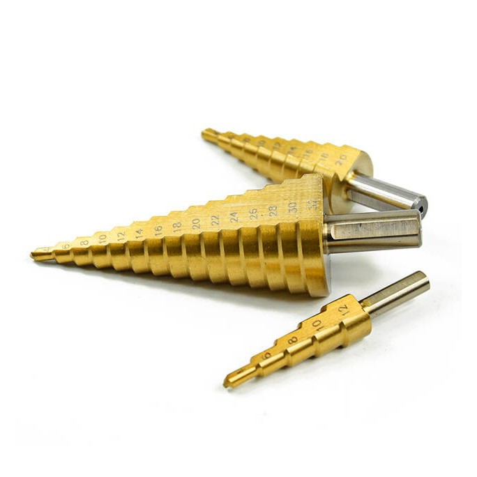 Mata Bor Pagoda Piramid Cerucut Set 3 Pcs 4-12 4-20 4-32 Step Drill Bits Cone Titanium Coated