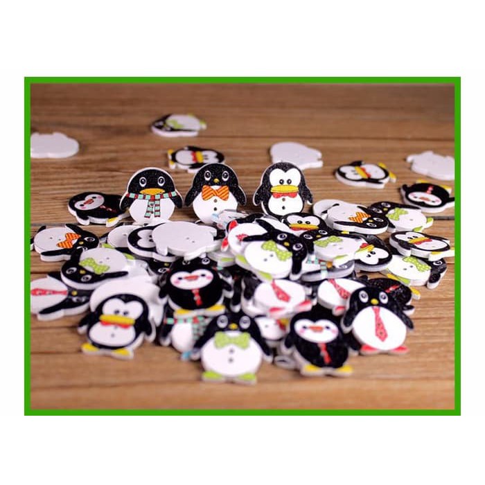 Kancing Kayu Dua Lubang - Pinguin Pattern (10pcs)