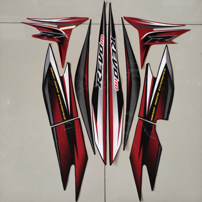 striping honda revo absolut 110 2013 hitam merah body cw berkualitas terbaik