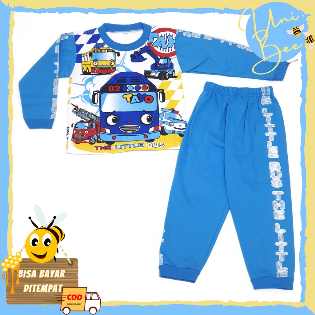 Setelan Anak Lengan Panjang Motif Tayo / Baju Anak Lengan Panjang // Unibeevs.id