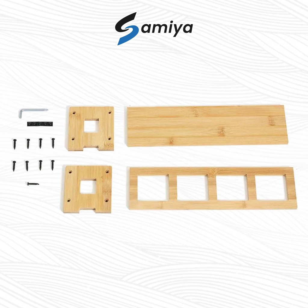 rak kayu tempat botol minyak kecap saus bumbu dapur 4slot / wooden rack oil sauce bottle square round 4 hole