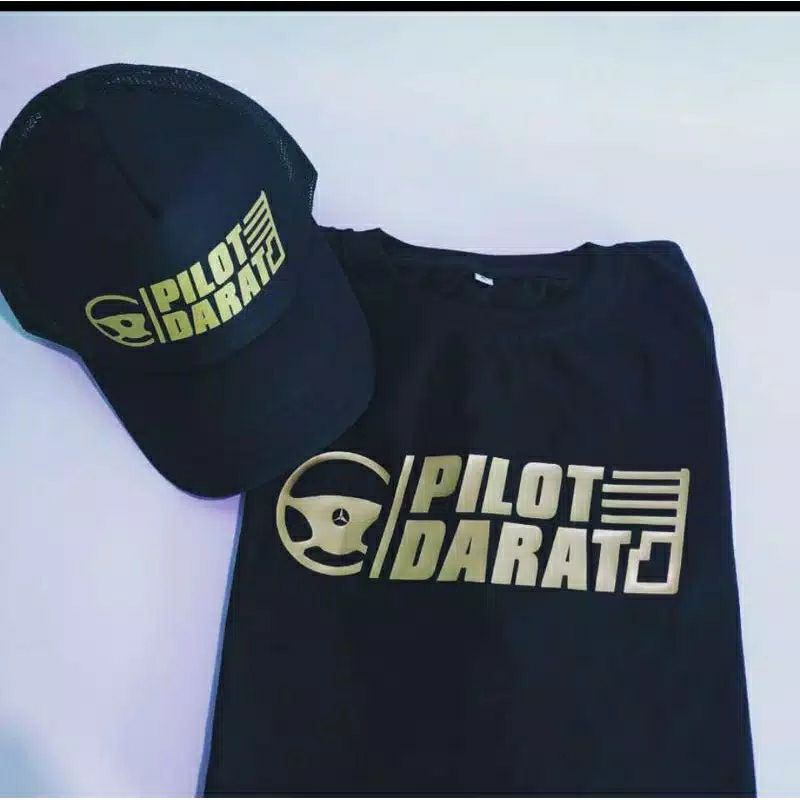 KAOS PILOT DARAT BONUS TOPI WARNA HITAM