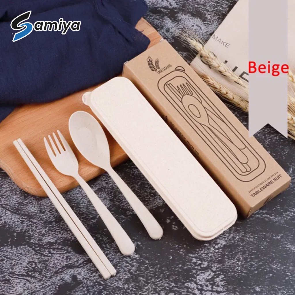 Wheat straw set sendok garpu sumpit / alat makan set sendok garpu sumpit / sendok makan anak