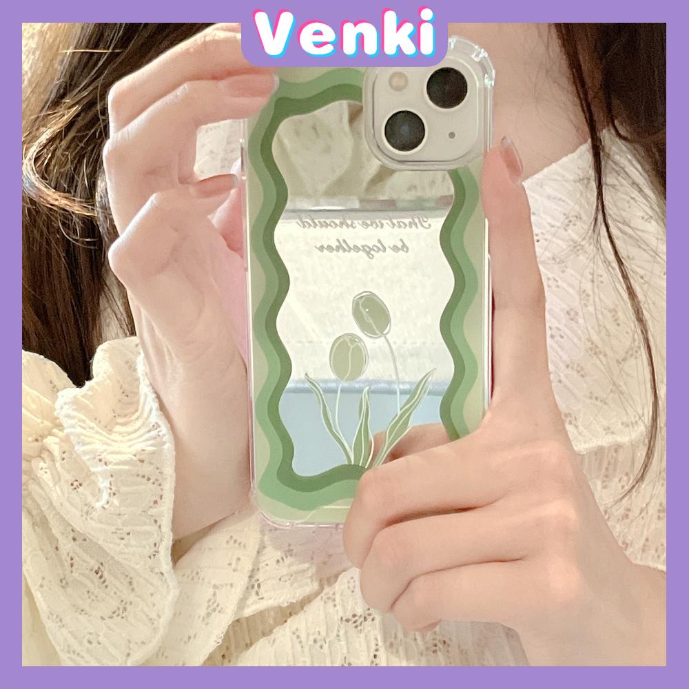 iPhone Case Acrylic HD Makeup Mirror Airbag Shockproof Protection Camera Green Tulip Flowers Compatible For iPhone 11 iPhone 13 Pro Max iPhone 12 Pro Max iPhone 7 Plus iPhone xr