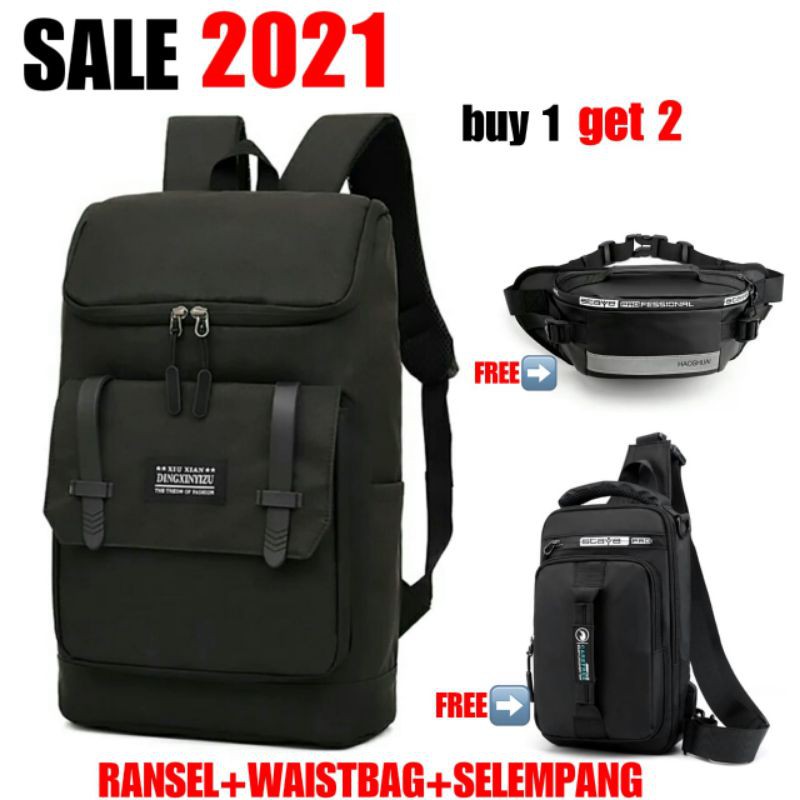 BUY 1 GET 2 - TAS RANSEL KANVAS PRIA TAS PUNGGUNG GENDONG TAS TERBARU TAS SEKOLAH KULIAH KAPASITAS B