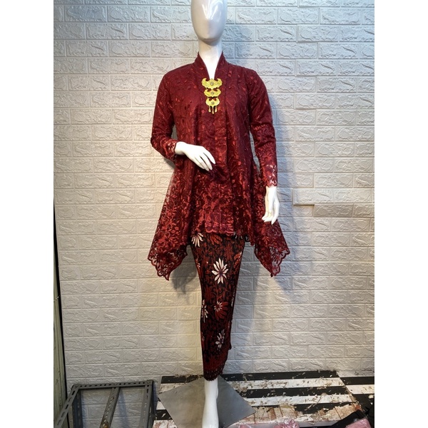 Kebaya Kartini. Tulle Mutiara. Kebaya Busui. Kebaya Pesta Modern-Maroon